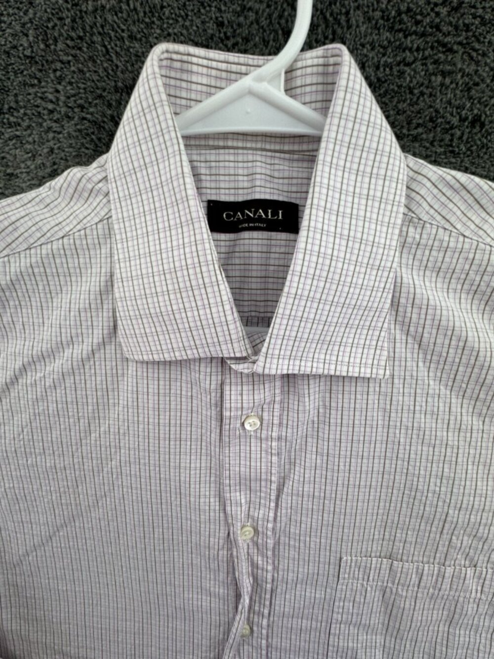 Canali Italy Men Long Sleeve Button Up Shirt Purple Brown Check Size 16.5 Adult